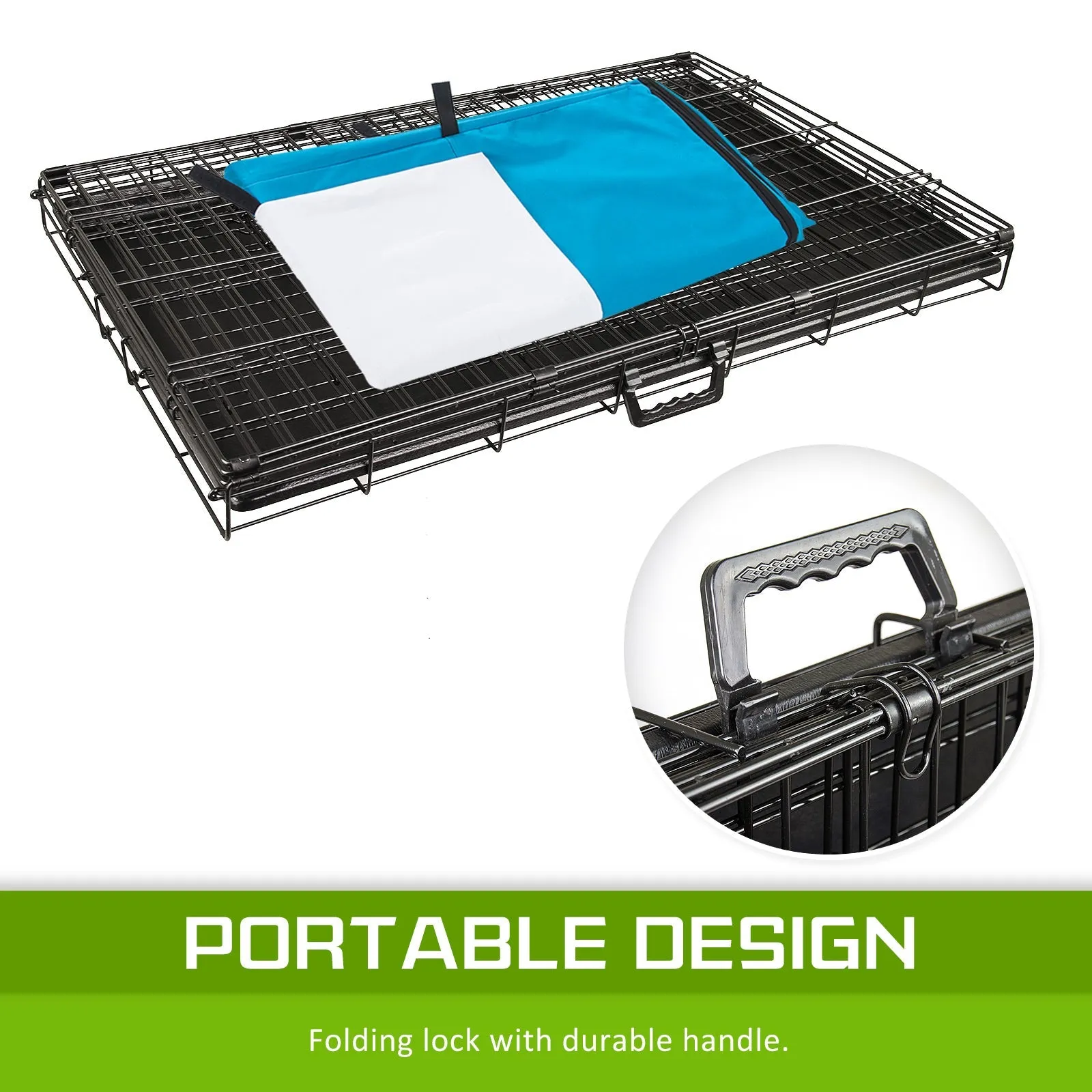Wire Dog Cage Foldable Crate Kennel 36in with Tray   Blue Cover Combo