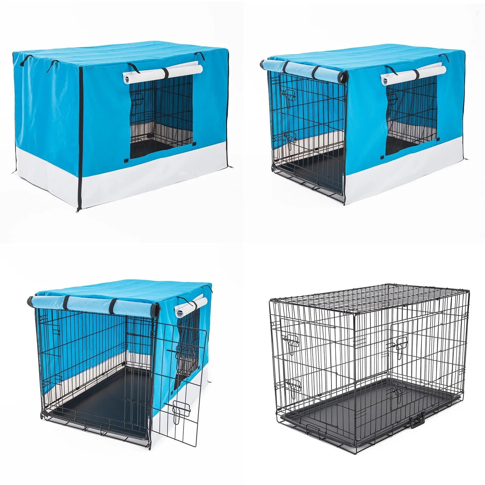 Wire Dog Cage Foldable Crate Kennel 36in with Tray   Blue Cover Combo