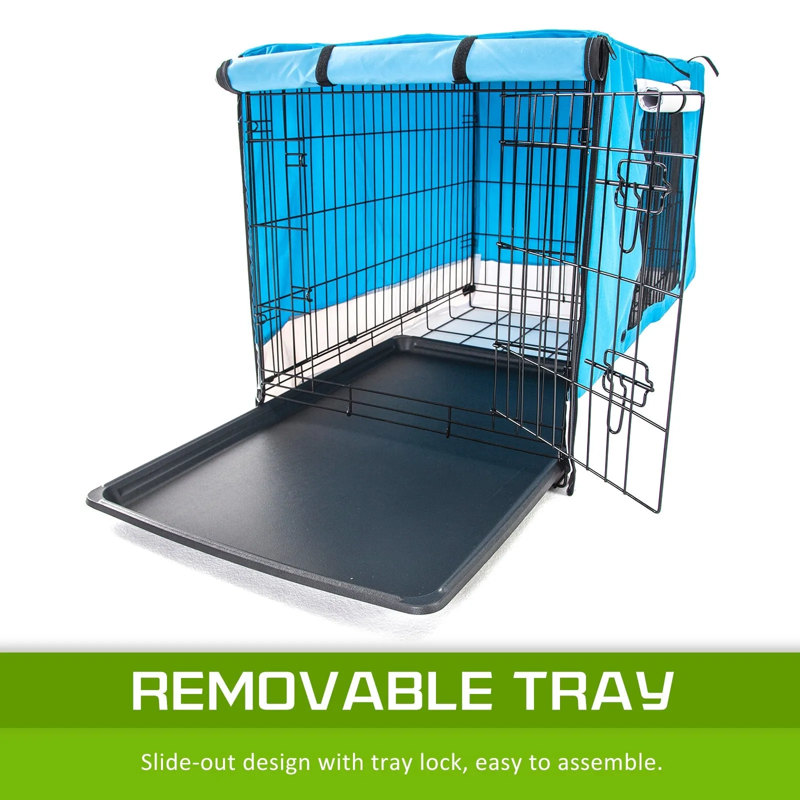 Wire Dog Cage Foldable Crate Kennel 42in with Tray   Blue Cover Combo