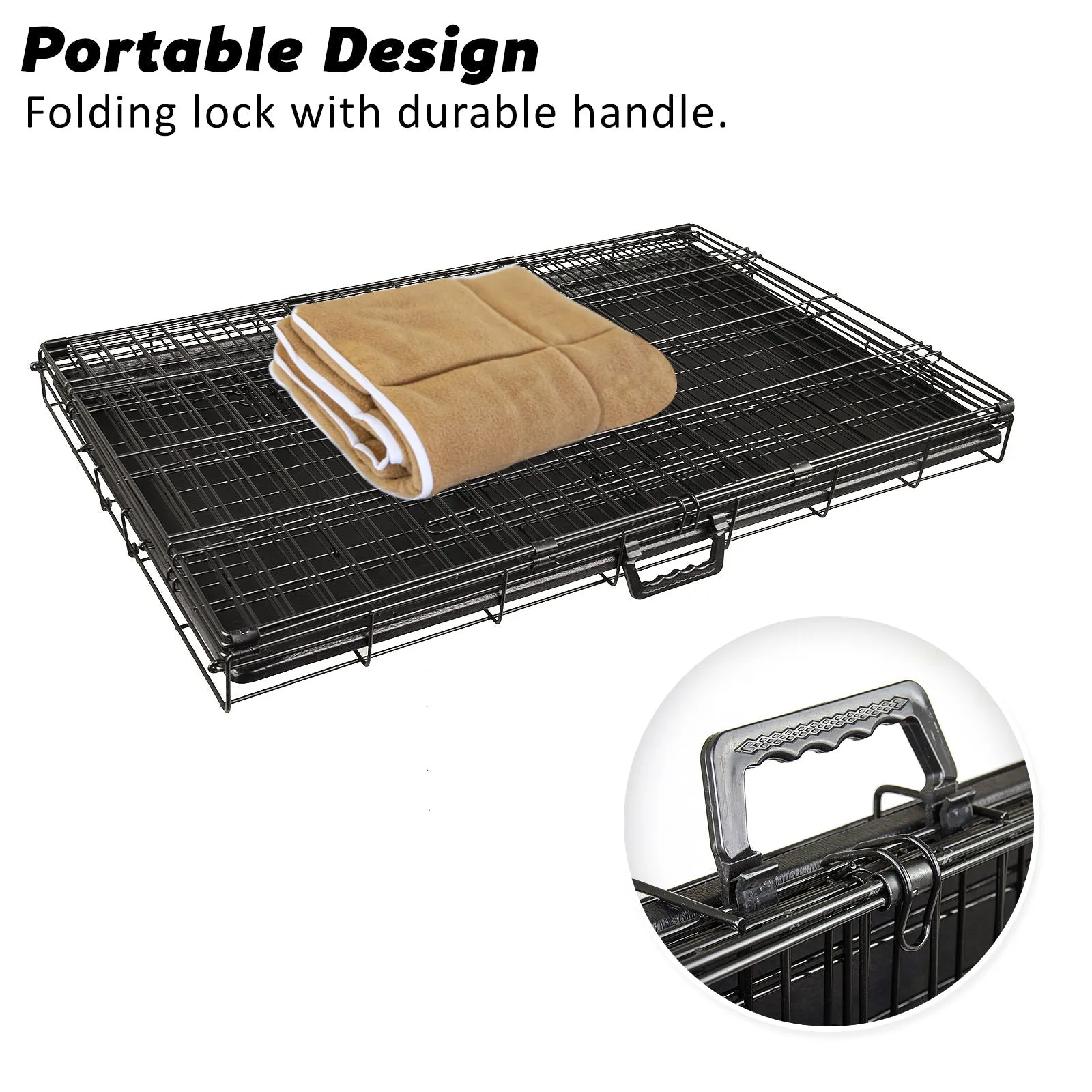 Wire Dog Cage Foldable Crate Kennel 42in with Tray   Cushion Mat Combo