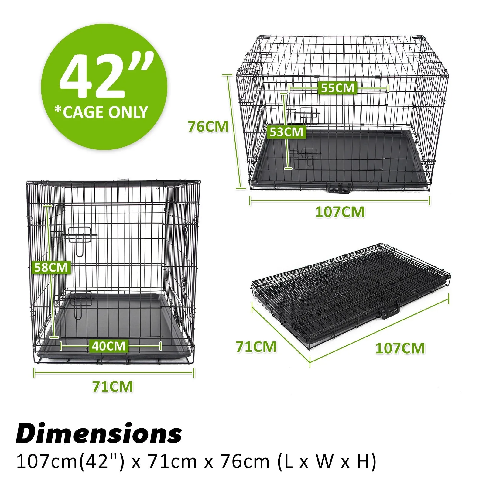Wire Dog Cage Foldable Crate Kennel 42in with Tray   Cushion Mat Combo