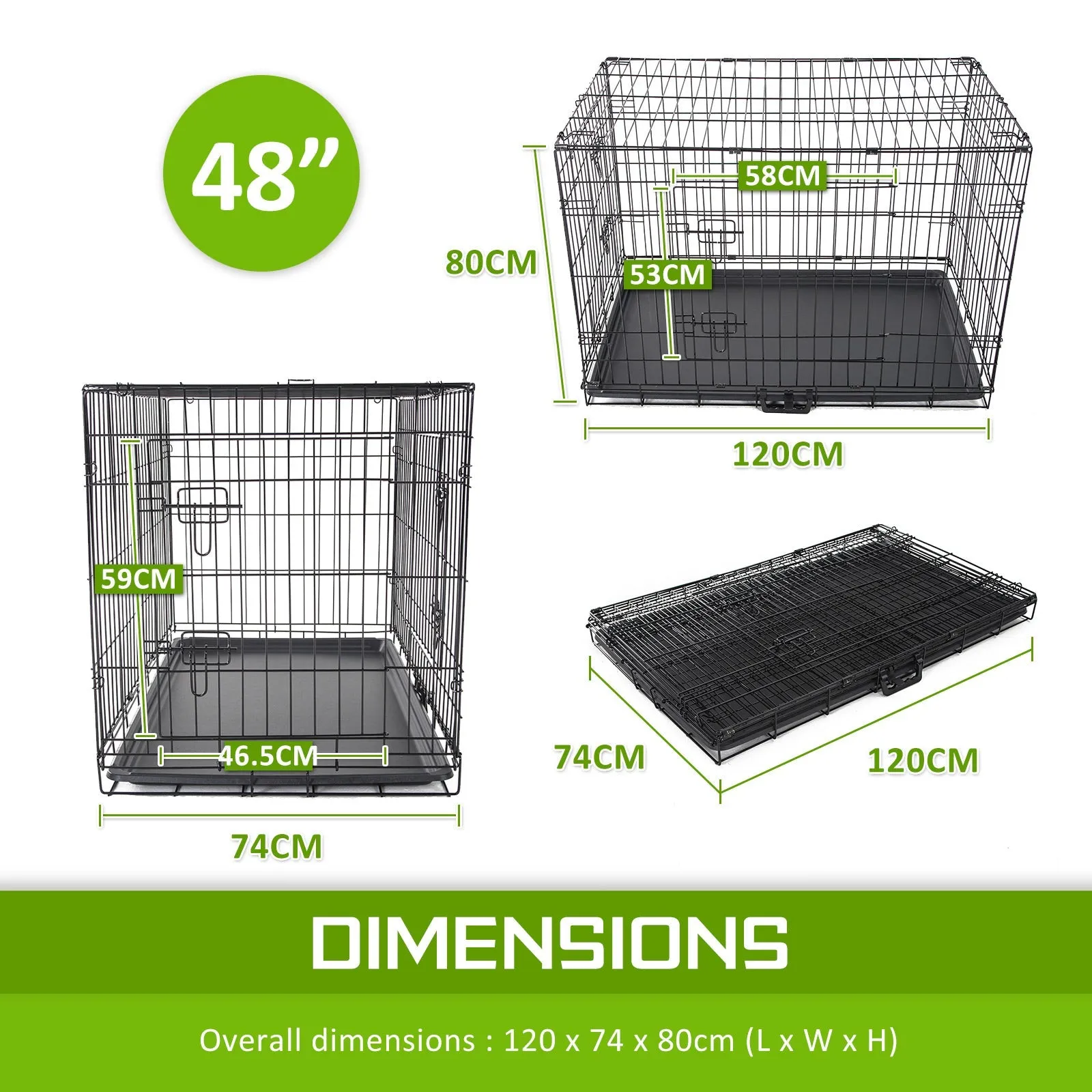 Wire Dog Cage Foldable Crate Kennel 48in with Tray   Blue Cover Combo