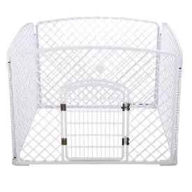 YES4PETS 4 Panel Plastic Pet Pen Pet Foldable Fence Dog Fence Enclosure With Gate White