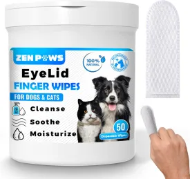 Zenpaws Cat & Dog Eye Wipes  Easy to Use 50 Finger Wipes  Gently Remove Tear Stains, Eye Discharge, Discharge, Mucus Secretions. Treats Inflammation & Itchiness